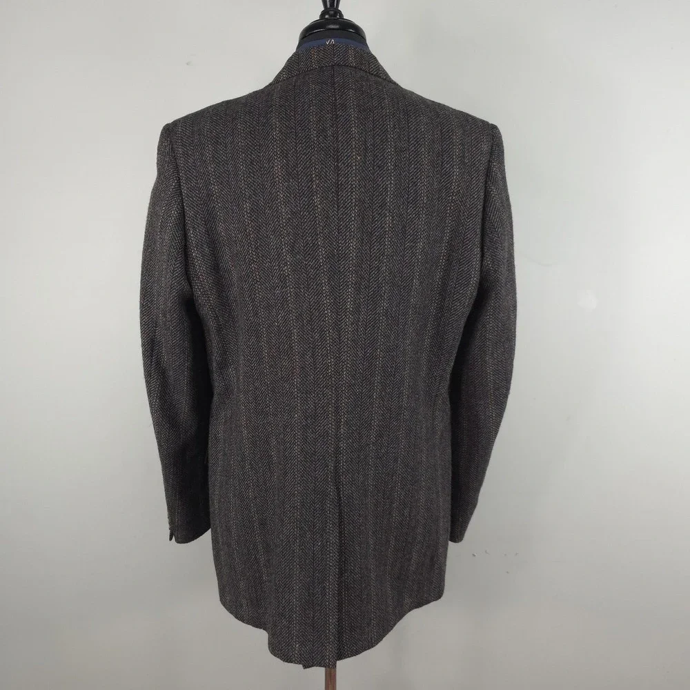 Vintage Palm Beach Blazer Mens 44L‎ Gray Herringbone Wool Tweed Sport Coat